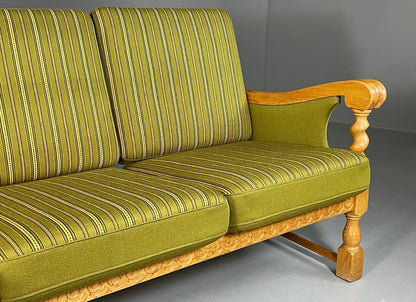 3 Seat Sofa Vintage Danish Kjaernulf Style Oak and Green Wool Retro EB6479 M3SS3