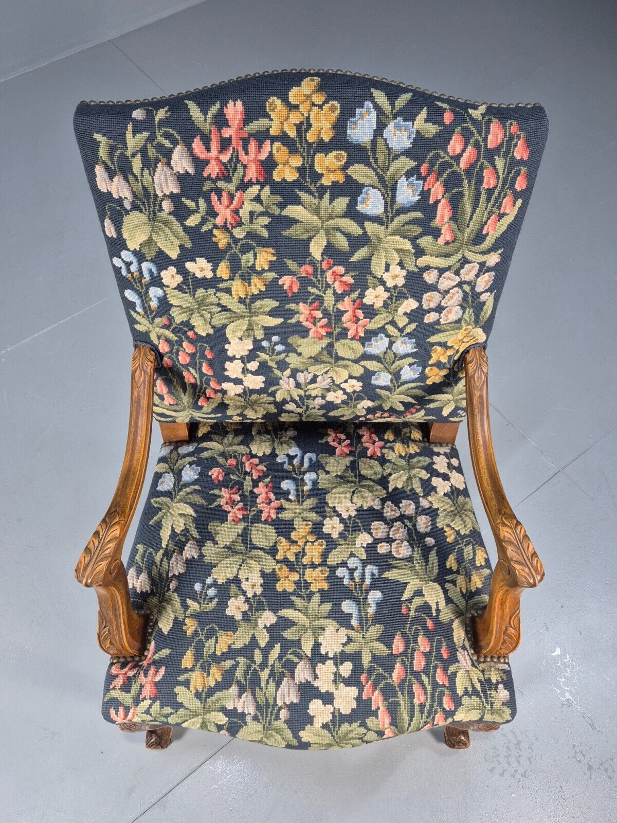 Vintage Danish Lounge Blue Floral Oak 17th Century Style EB8994 VCLO - UKDK FURNITURE