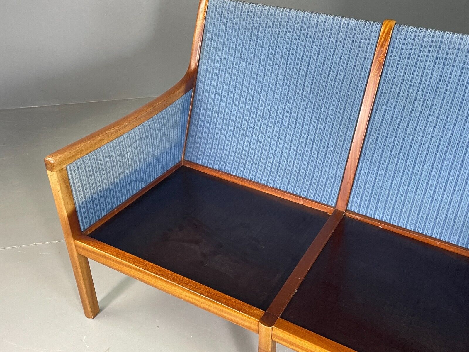 Vintage Danish 2 Seat Sofa Mahogany Frame Blue Cotton Wanscher MCM EB6970 M2SS - UKDK FURNITURE