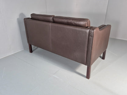Vintage Danish 2 Seat Settee 1970s Danish Brown Leather Retro MCM EB11633 M2SS12