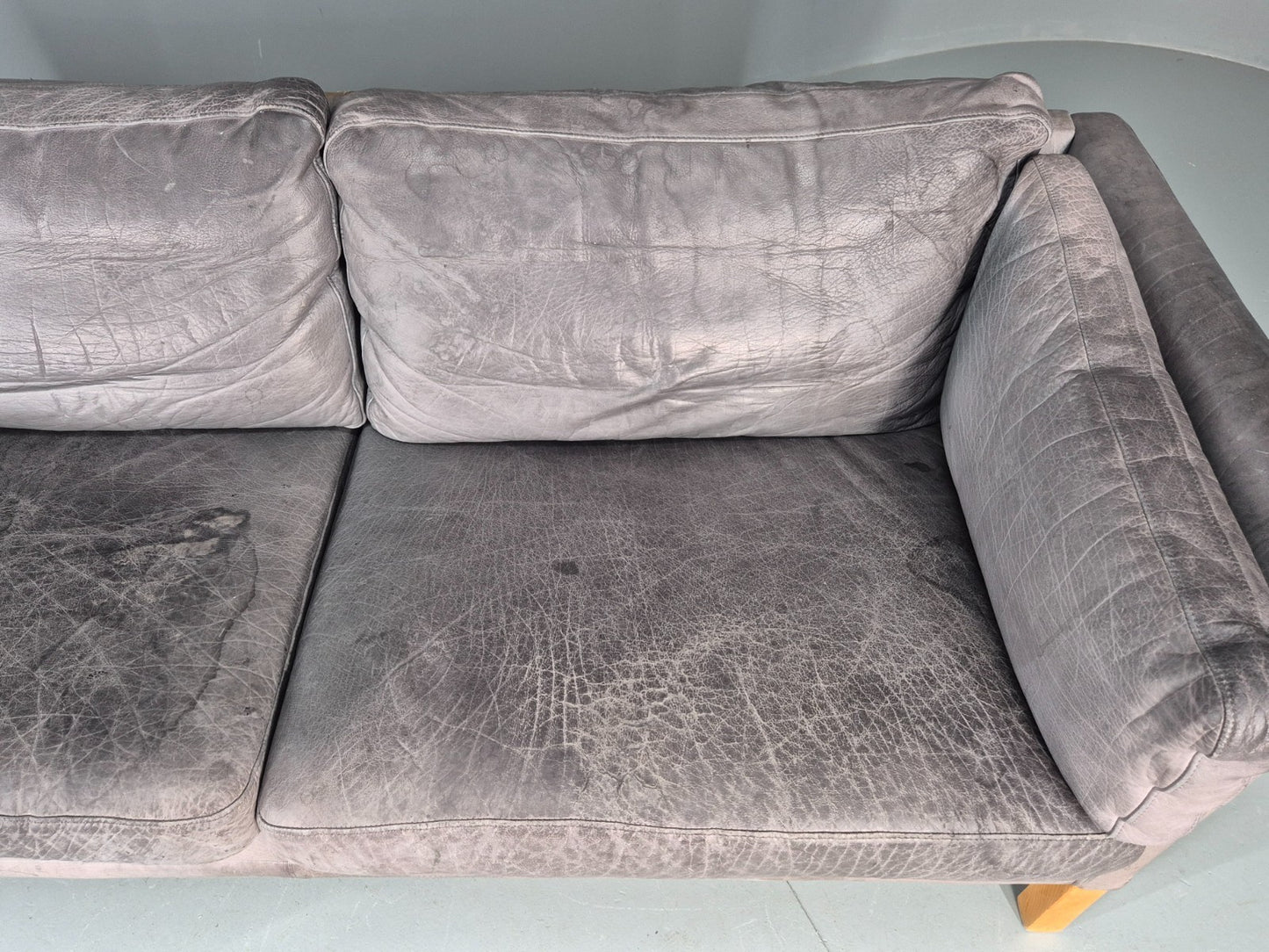 Vintage Mogens Hansen 2.5 Seat Settee Grey Leather 1980s Retro EB11645 M3SS7