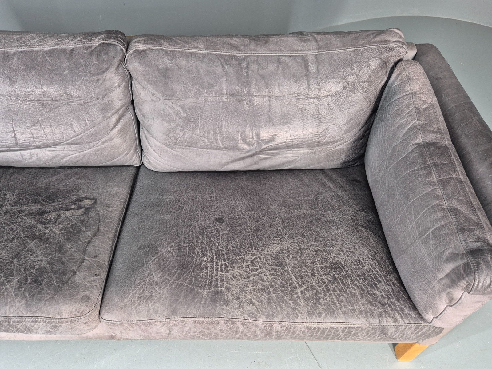 Vintage Mogens Hansen 2.5 Seat Settee Grey Leather 1980s Retro EB11645 M3SS7