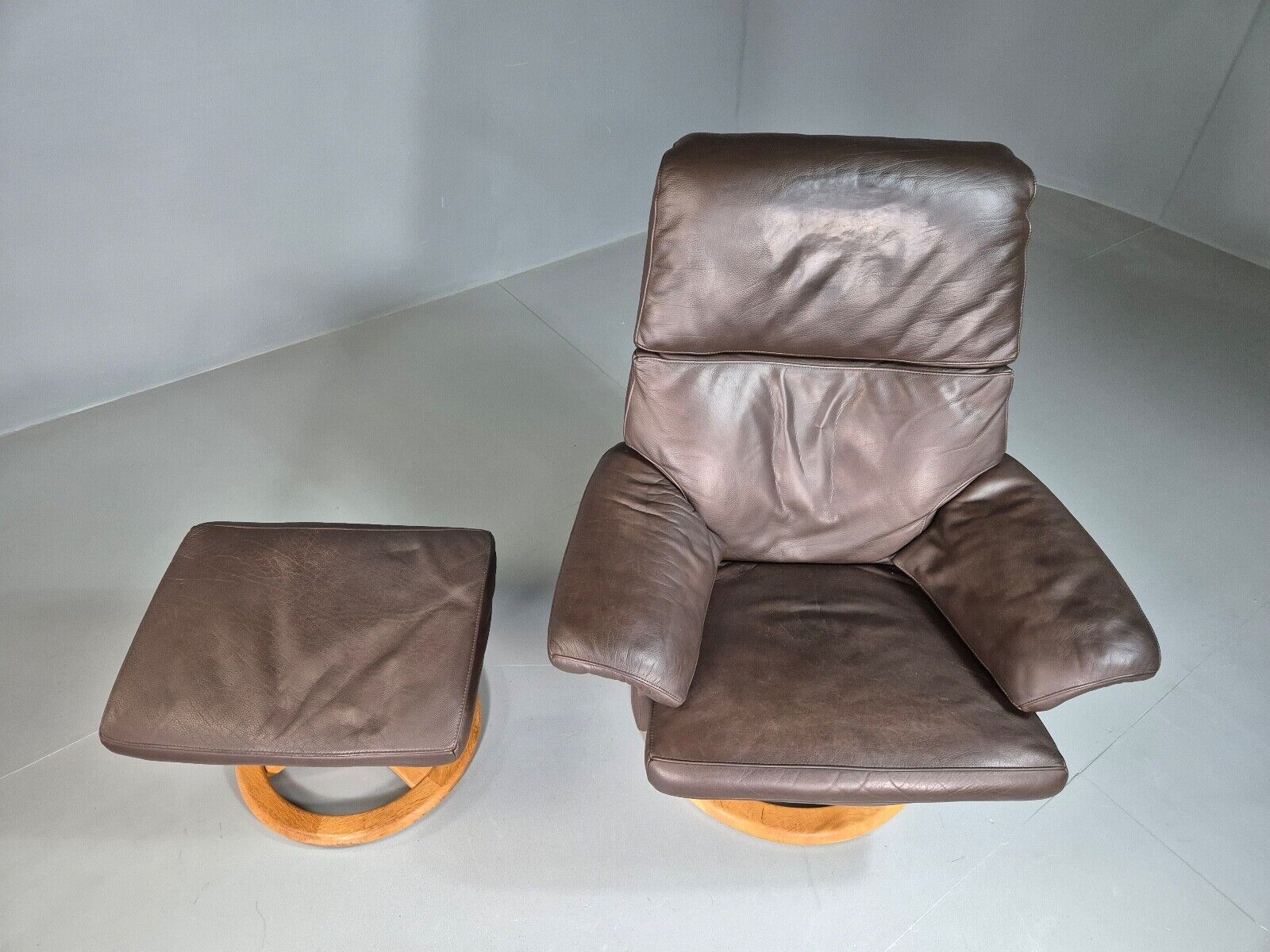 Vintage Danish Swivel Lounge Chair Footstool Brown Leather Retro EB7507 MSWI - UKDK FURNITURE