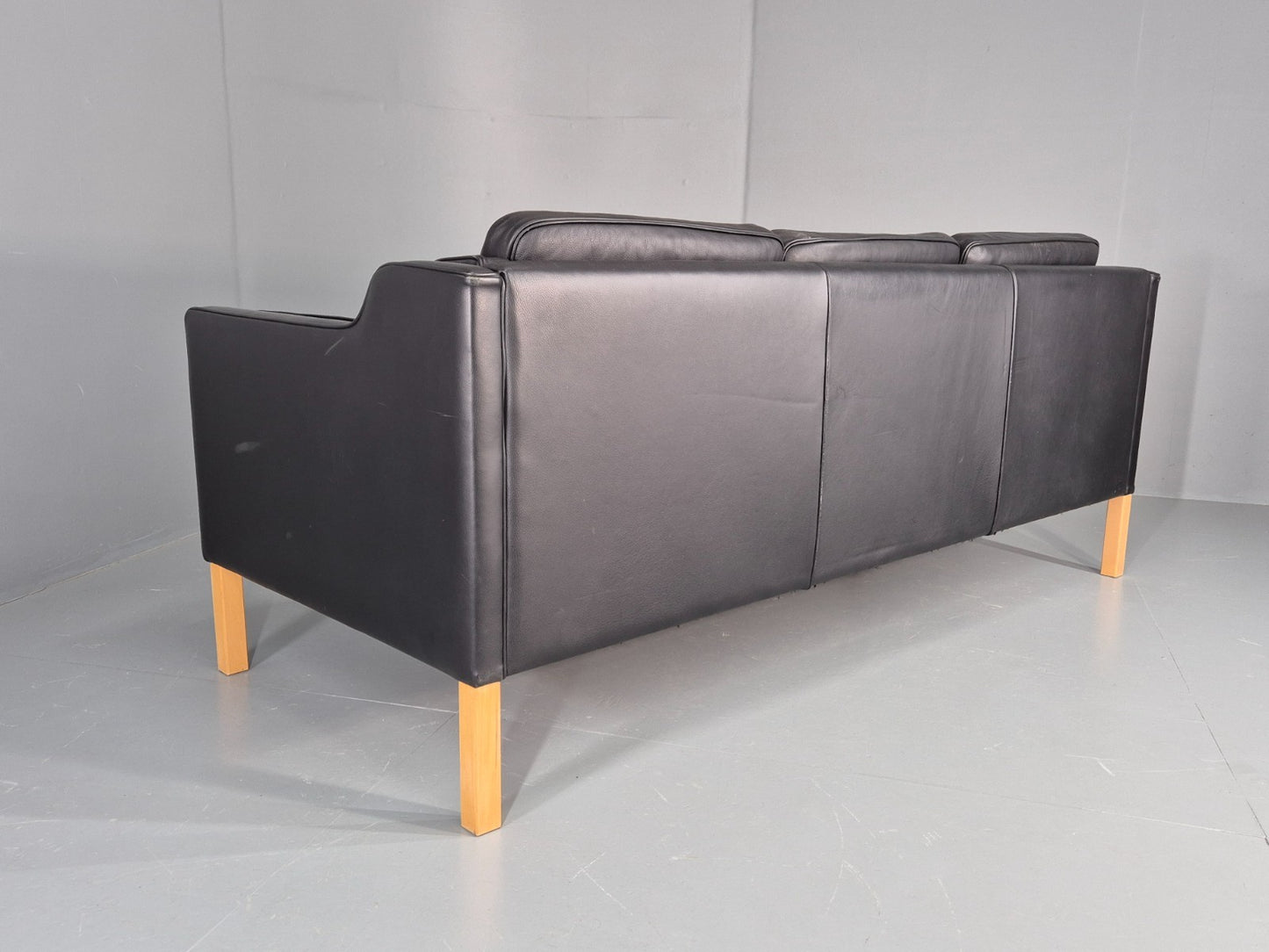Vintage 3 Seat Sofa Danish Black Leather Mid Century Retro 1980s EB10476 M3SS20