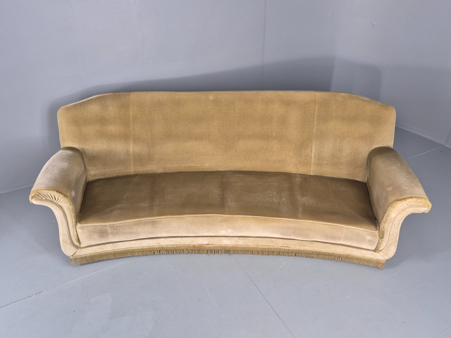 Vintage 4 Seater Sofa 1970s Retro Curved Green Velour EB11780 M4SS8
