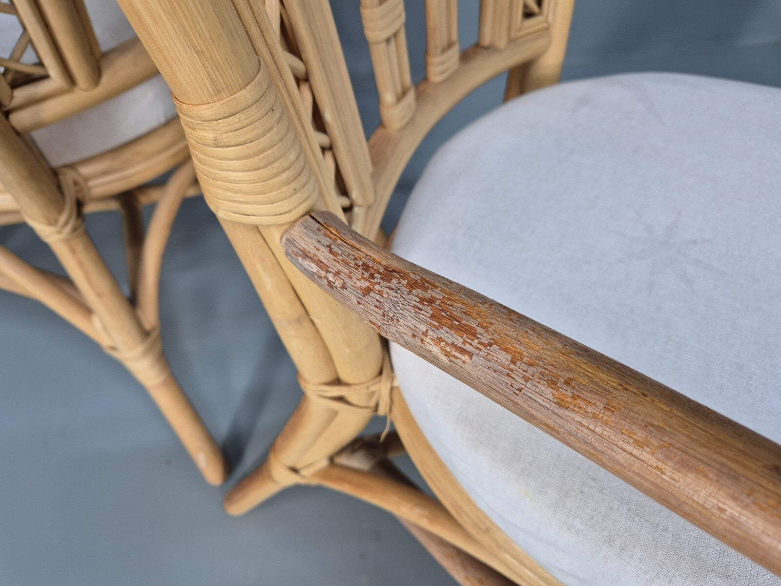 6 Vintage Cane Dining Chairs 1980s Retro 2 Carvers White Seat EB9704 VBER - UKDK FURNITURE