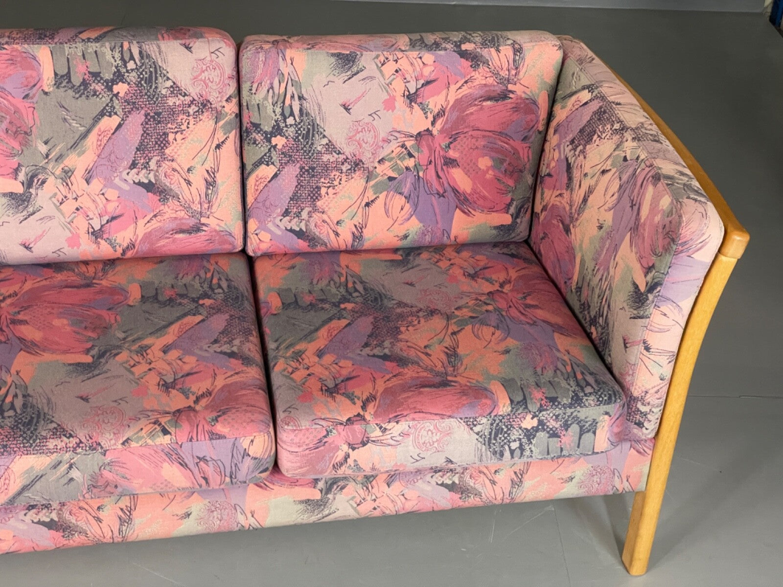Vintage Stouby Sofa Floral Fabric Beech End 1980s Retro 3 Seat MCM EB6129 M3SS6