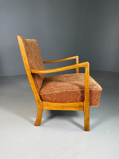 Vintage Danish Lounge Chair Beech Frame Floral Moquette Retro MCM EB6955 MNOR - UKDK FURNITURE