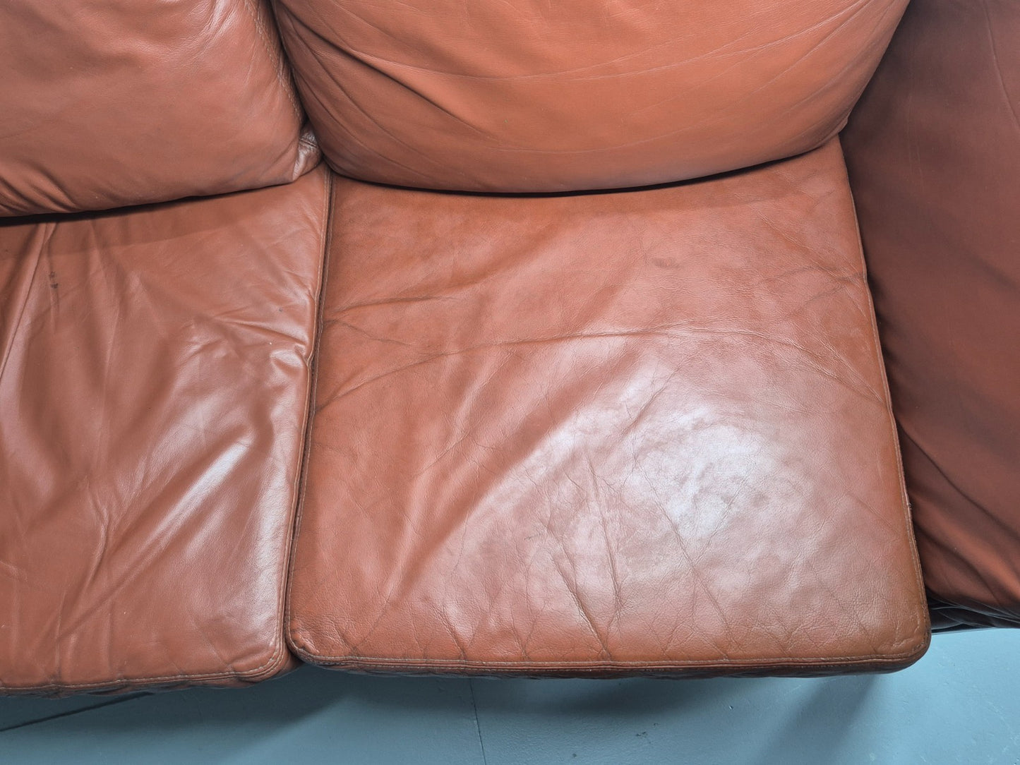 Vintage 3 Seat Sofa Reddy Brown Leather Stouby Denmark 1980s Retro EB10538 M3SS21