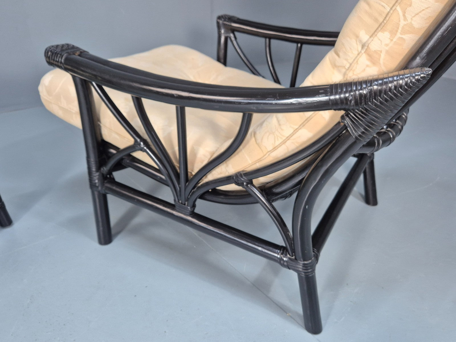 Vintage Japanned Bamboo Lounge Chair and Footstool 1980s Retro EB10718 VBER16