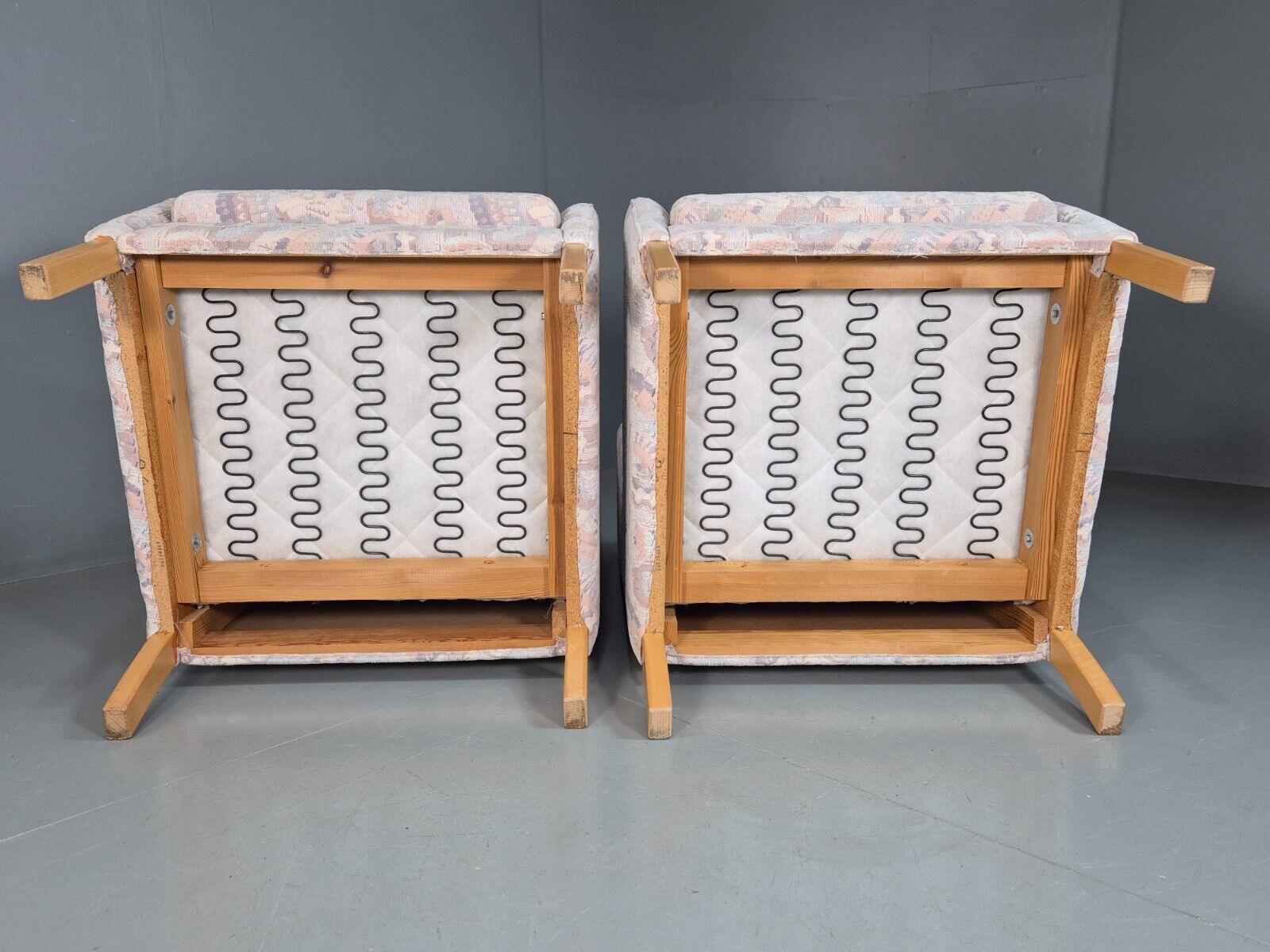 2 Vintage Danish Wing Back Lounge Chairs Cotton 1980s Fabric Retro EB8289 MNOR - UKDK FURNITURE
