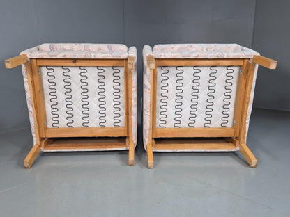 2 Vintage Danish Wing Back Lounge Chairs Cotton 1980s Fabric Retro EB8289 MNOR - UKDK FURNITURE