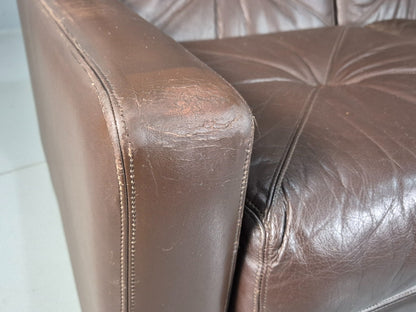 Vintage Danish 3 Seat Sofa Brown Leather Wing Back 1970s Retro MCM EB7977 M3SS - UKDK FURNITURE