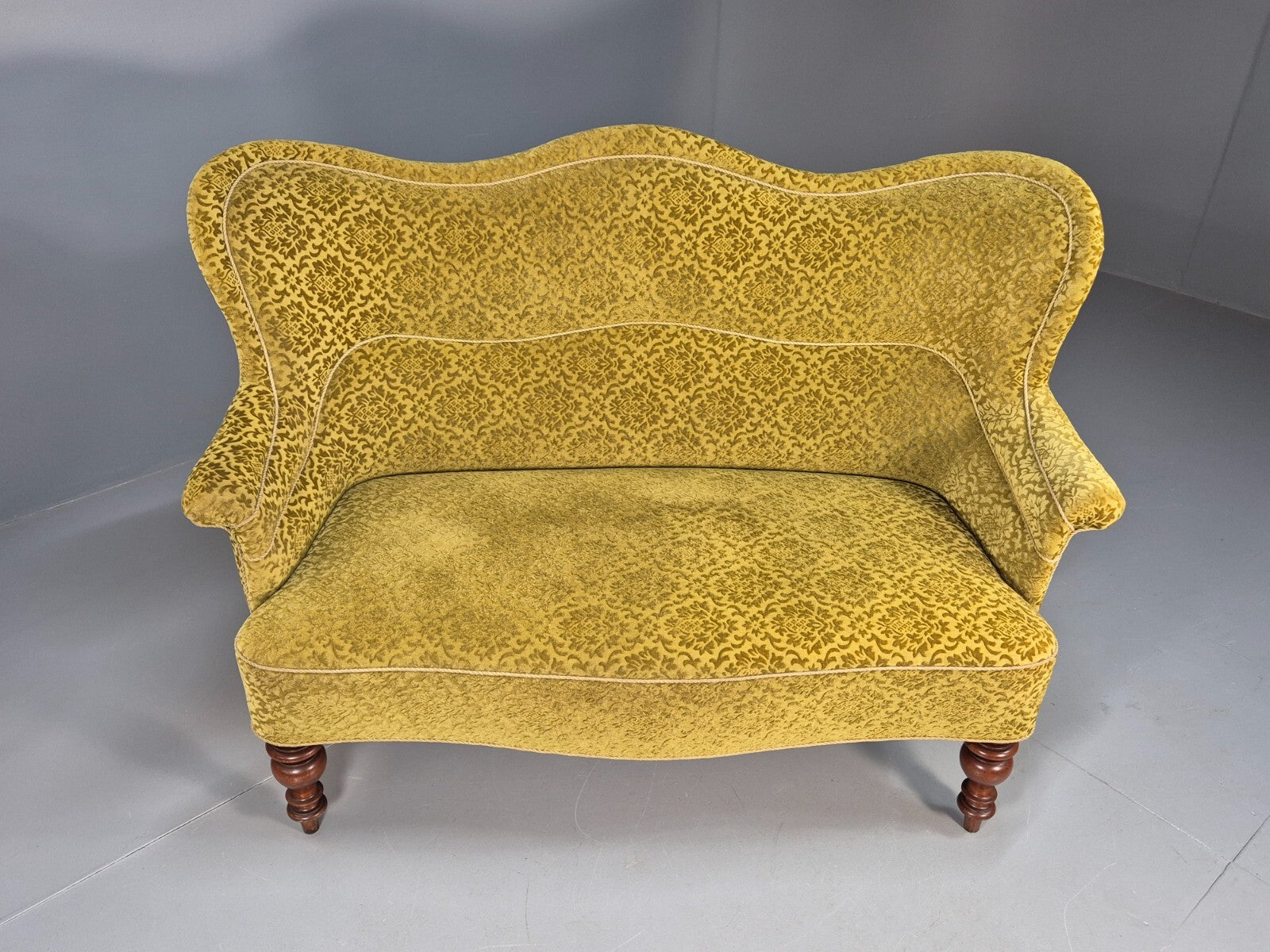 Antique 2 Seater Sofa Camel Back Gold Embossed Velour Danish Design EB9580 V2SS - UKDK FURNITURE