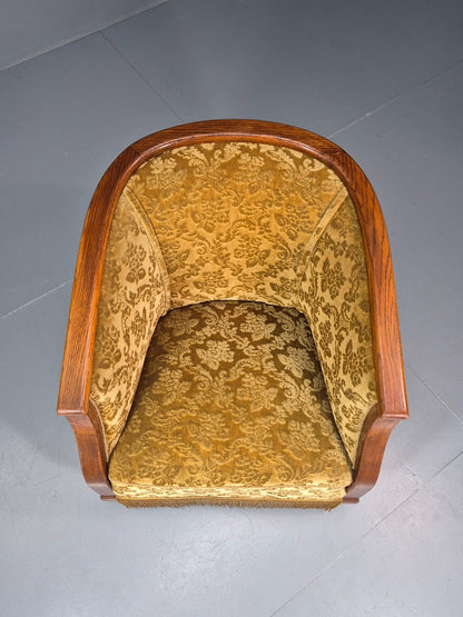 Art Deco Tub Chair Danish Vintage Gold Moquette Tassels Oak Frame  EB10753 VCLO4