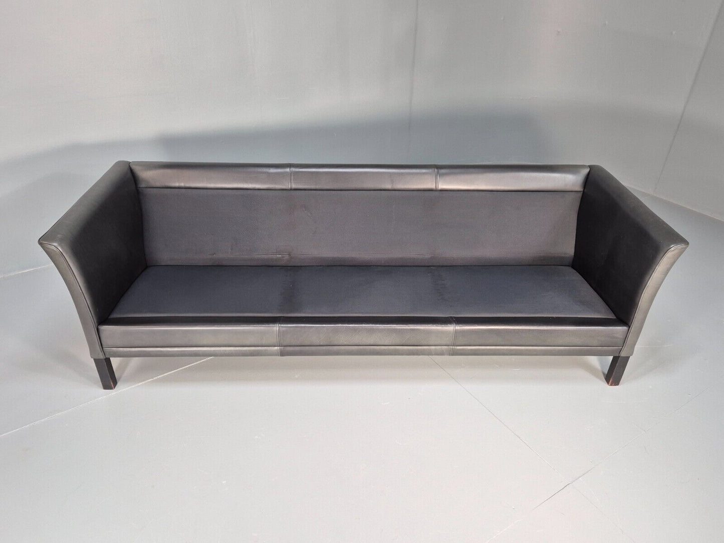 Vintage Danish 3 Seat Sofa Black Leather Mogens Hansen Retro 1970s EB8630 M3SS - UKDK FURNITURE