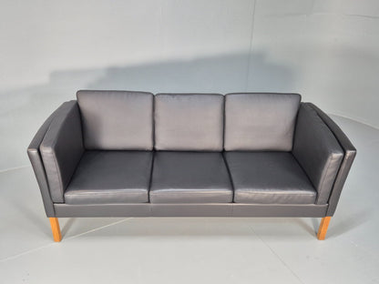 Vintage Danish Black Leather 3 Seat Sofa Retro MCM Style EB9062 M3SS - UKDK FURNITURE