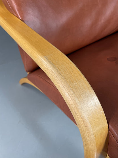 Vintage Danish Lounge Chair Brown Leather Bentwood Stouby Retro MCM EB6648 MBEN16