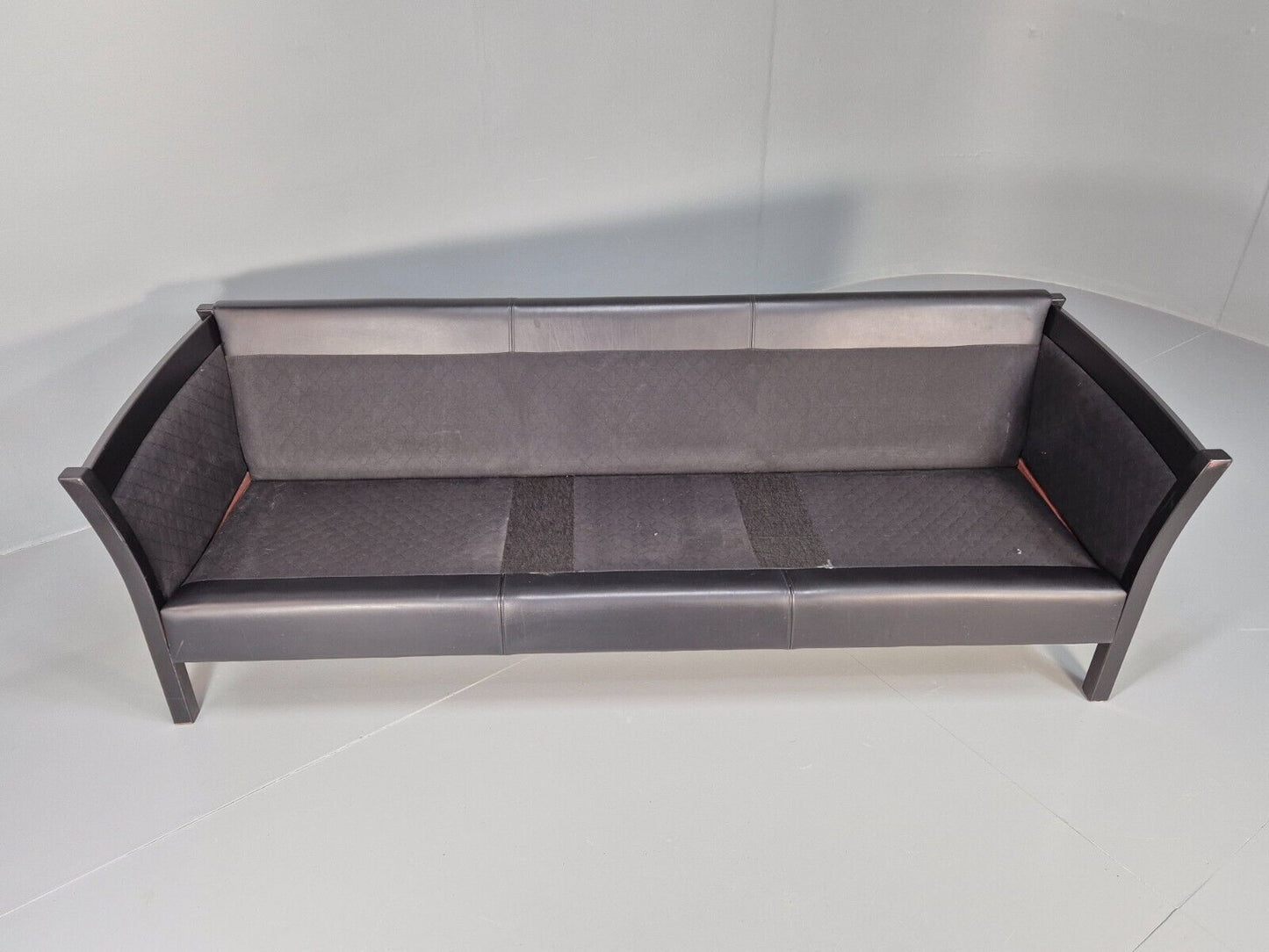 Vintage Danish 3 Seat Sofa Black leather Wood Frame Retro 1980s MCM EB8698 M3SS - UKDK FURNITURE