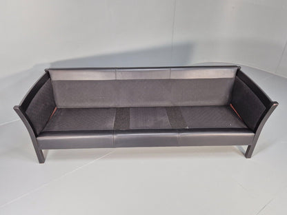 Vintage Danish 3 Seat Sofa Black leather Wood Frame Retro 1980s MCM EB8698 M3SS - UKDK FURNITURE
