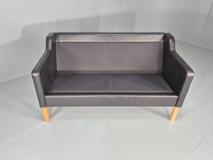 Vintage 2 Seat Sofa Danish Black Leather Mogensen Style Retro 1980s EB10464 M2SS6
