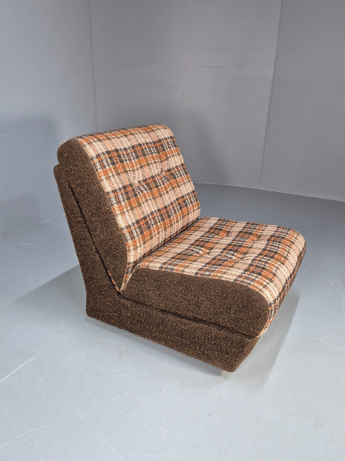 Vintage Sofabed Chair Schreiber Put U Up Checked Brown Wool 1970s EB9987 M4SS5
