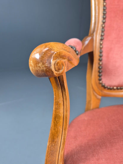 Vintage French Rococo Armchair Pink Velour Danish Repro 1970s EB9627 VCAR - UKDK FURNITURE