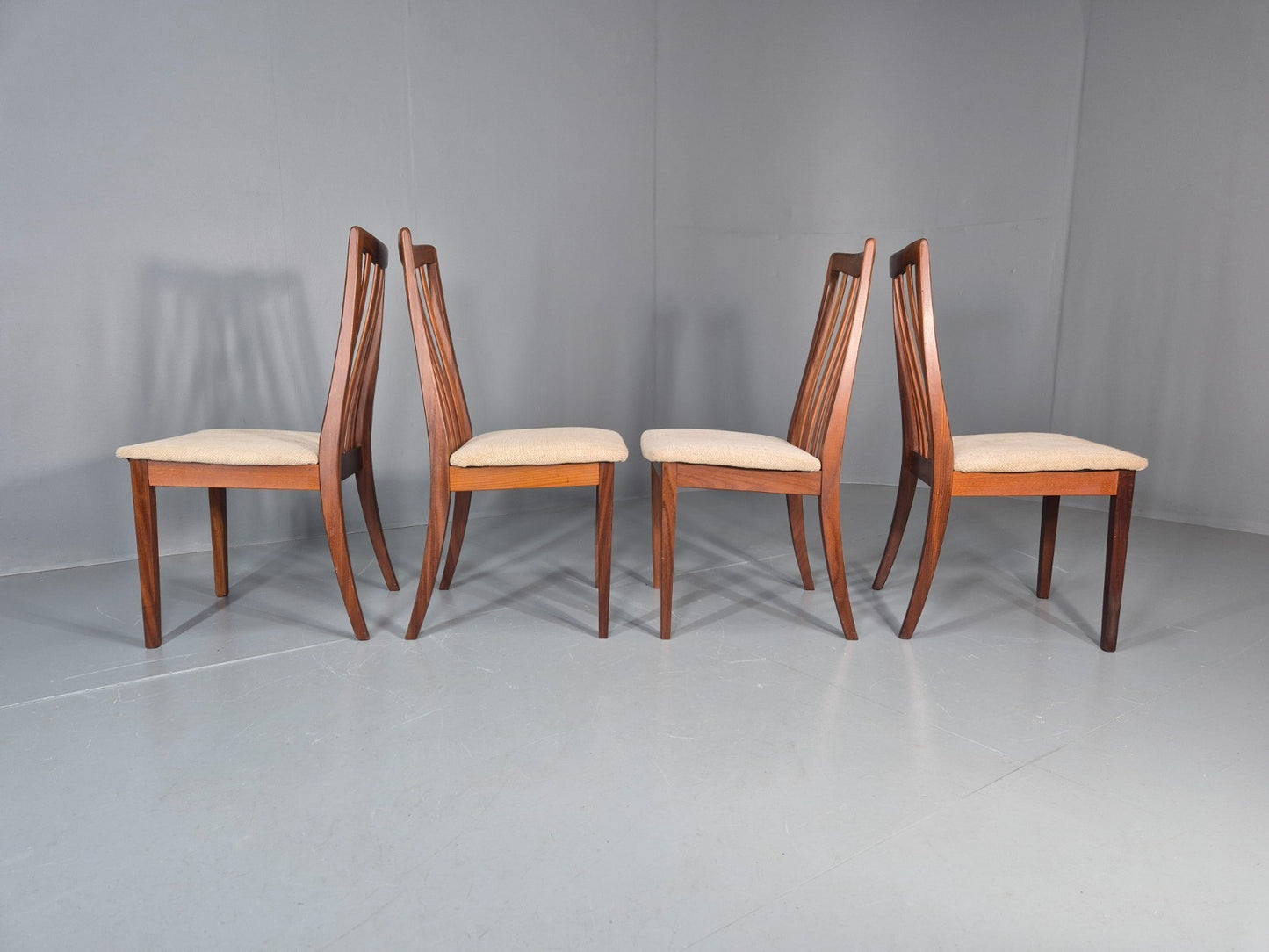 4 Vintage G Plan Ffresco Dining Chars Teak Cream Seats 1970s Retro EB11591 MDIN7