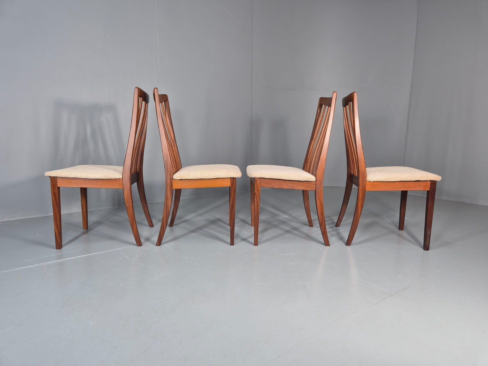 4 Vintage G Plan Ffresco Dining Chars Teak Cream Seats 1970s Retro EB11591 MDIN7