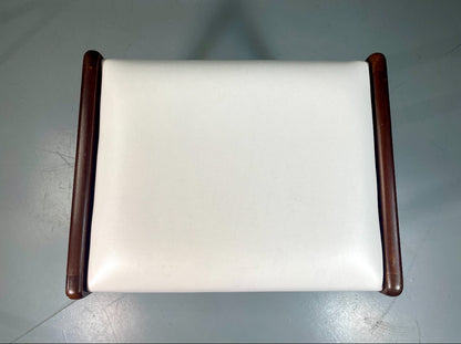 Vintage Stool 1970s Retro Teak and White Vinyl EB6562 MFOO3