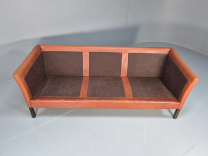 Retro Tan Leather Three Seater Sofa Vintage Danish Mid Century 1970 EB10078 M3SS7
