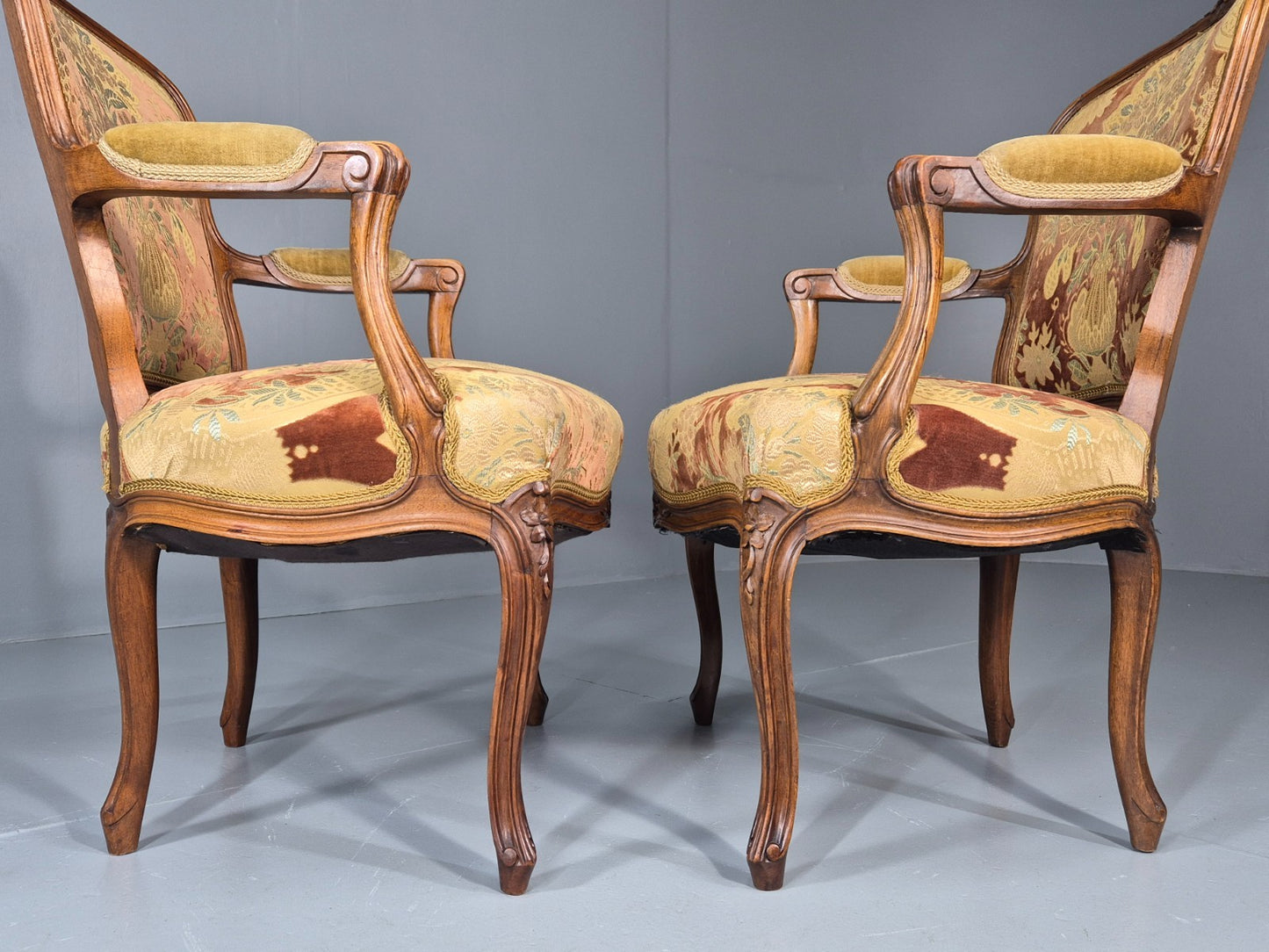 2 Vintage Rococo Armchairs 1950s Danish Floral Upholstery Retro EB11342 VCLO15