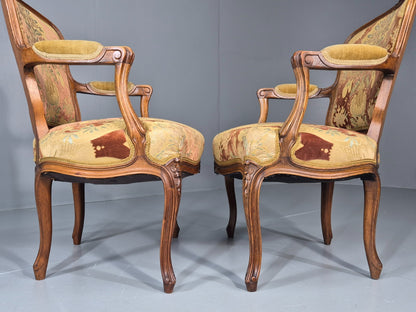2 Vintage Rococo Armchairs 1950s Danish Floral Upholstery Retro EB11342 VCLO15