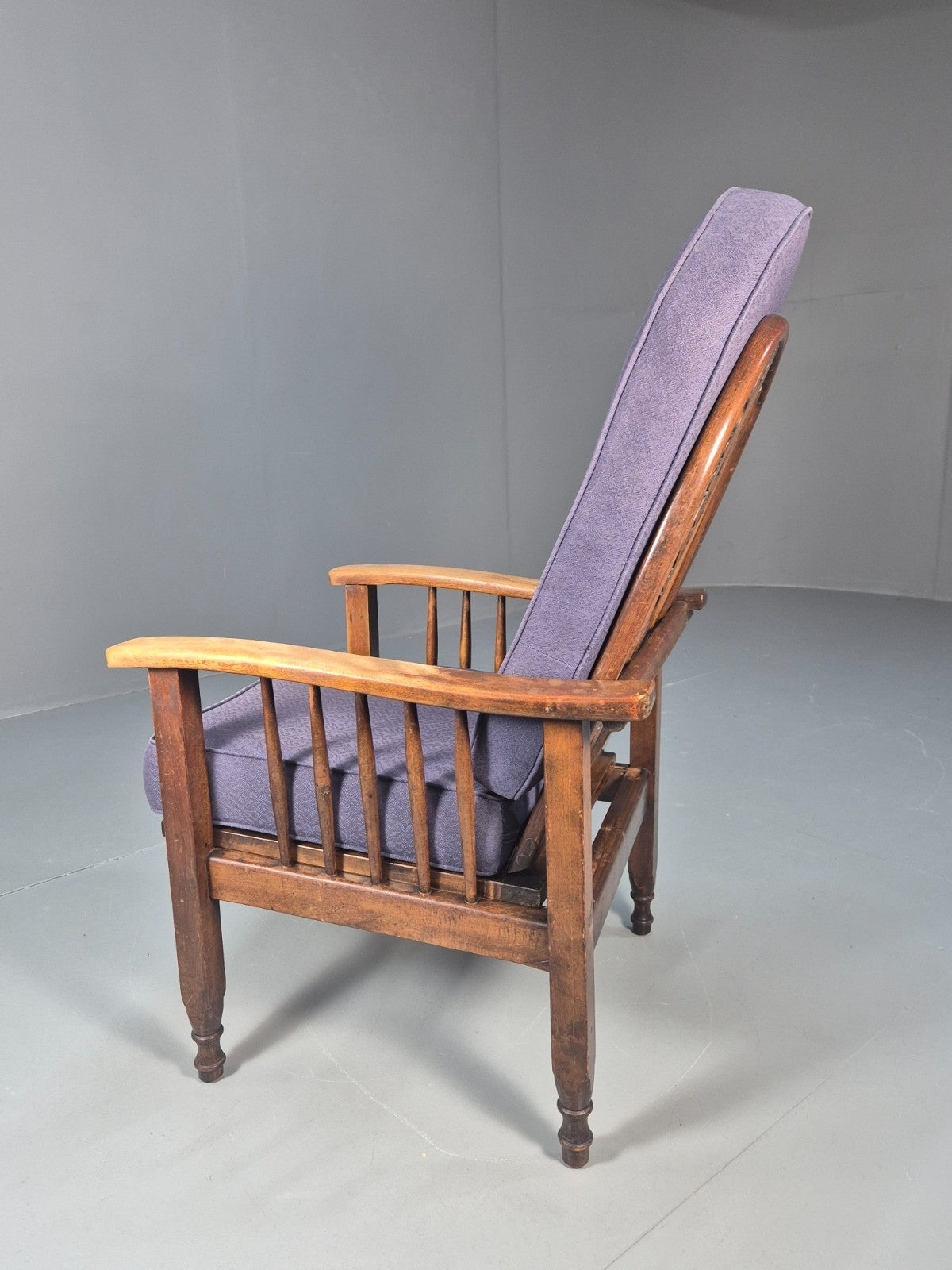 Antique Oak Wheel Back Folding Chair Purple upholstery 1900s EB10629 VCAR12