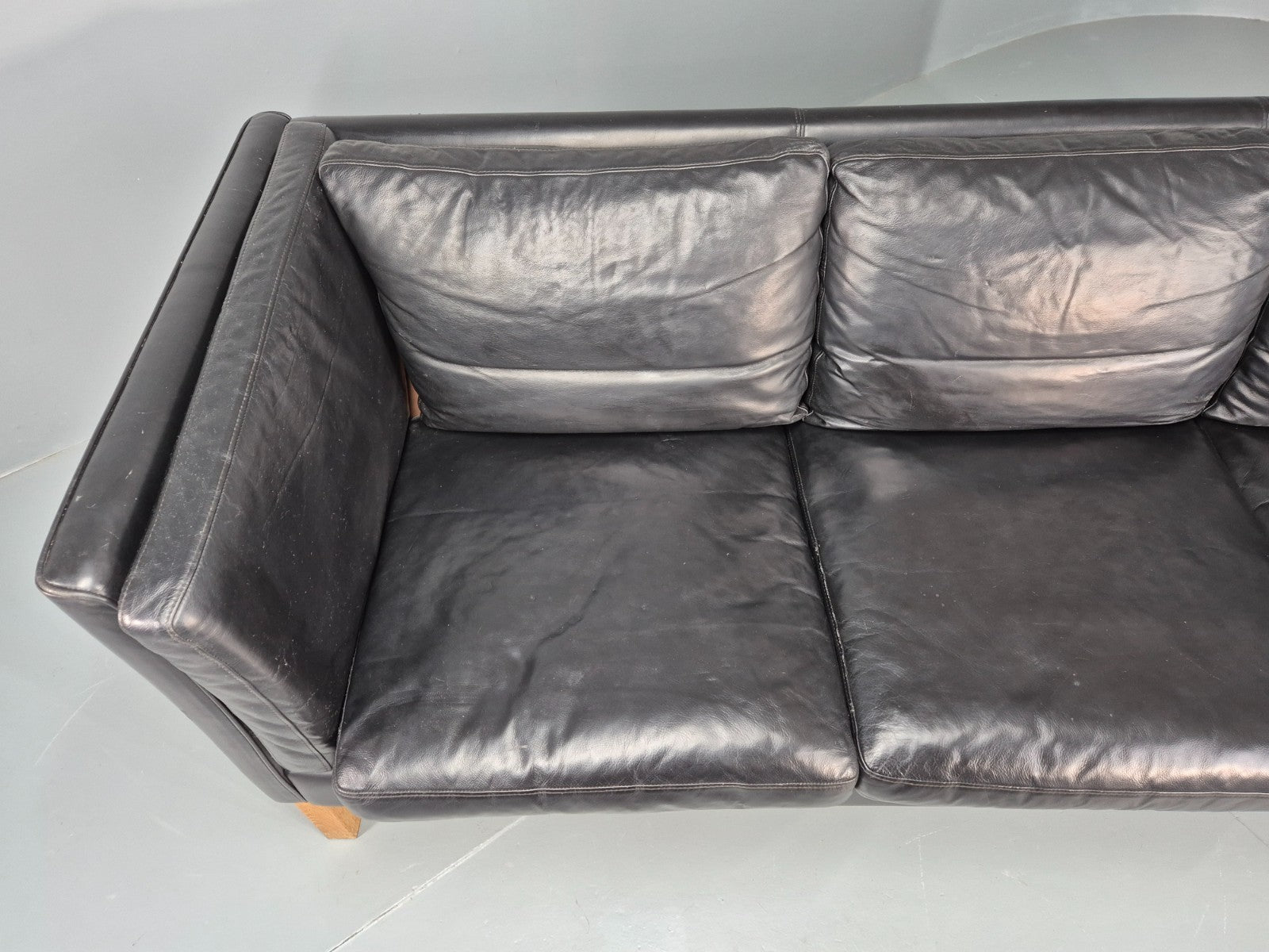 Vintage 3 Seat Sofa Danish Black Leather Mid Century Retro 1980s  EB10471 M3SS7