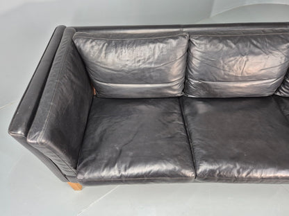 Vintage 3 Seat Sofa Danish Black Leather Mid Century Retro 1980s  EB10471 M3SS7