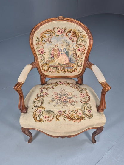 Antique Danish Lounge Chair Embroidered Lovers Tapestry French Style EB9637 VCAR - UKDK FURNITURE