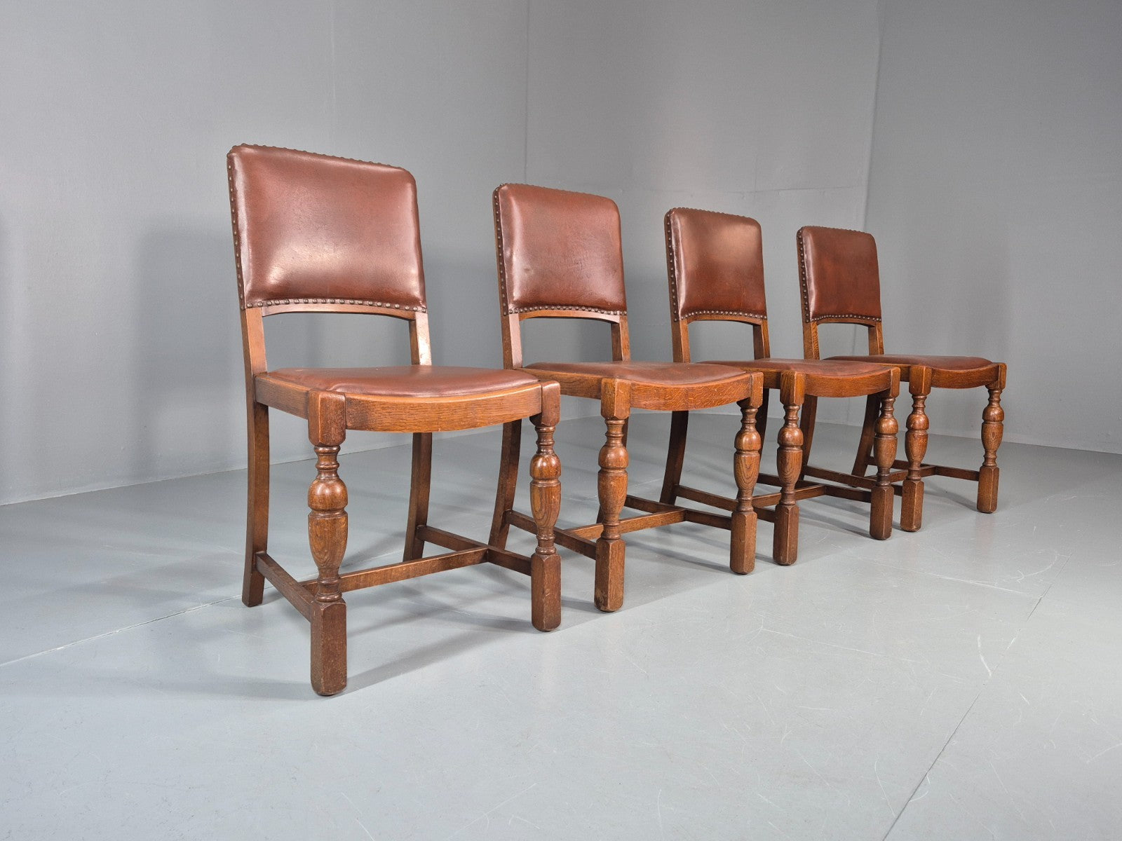 4 1930s Dining Chairs Oak and Rexine British EB11010 VDIN1