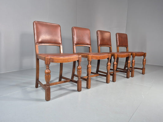4 1930s Dining Chairs Oak and Rexine British EB11010 VDIN1
