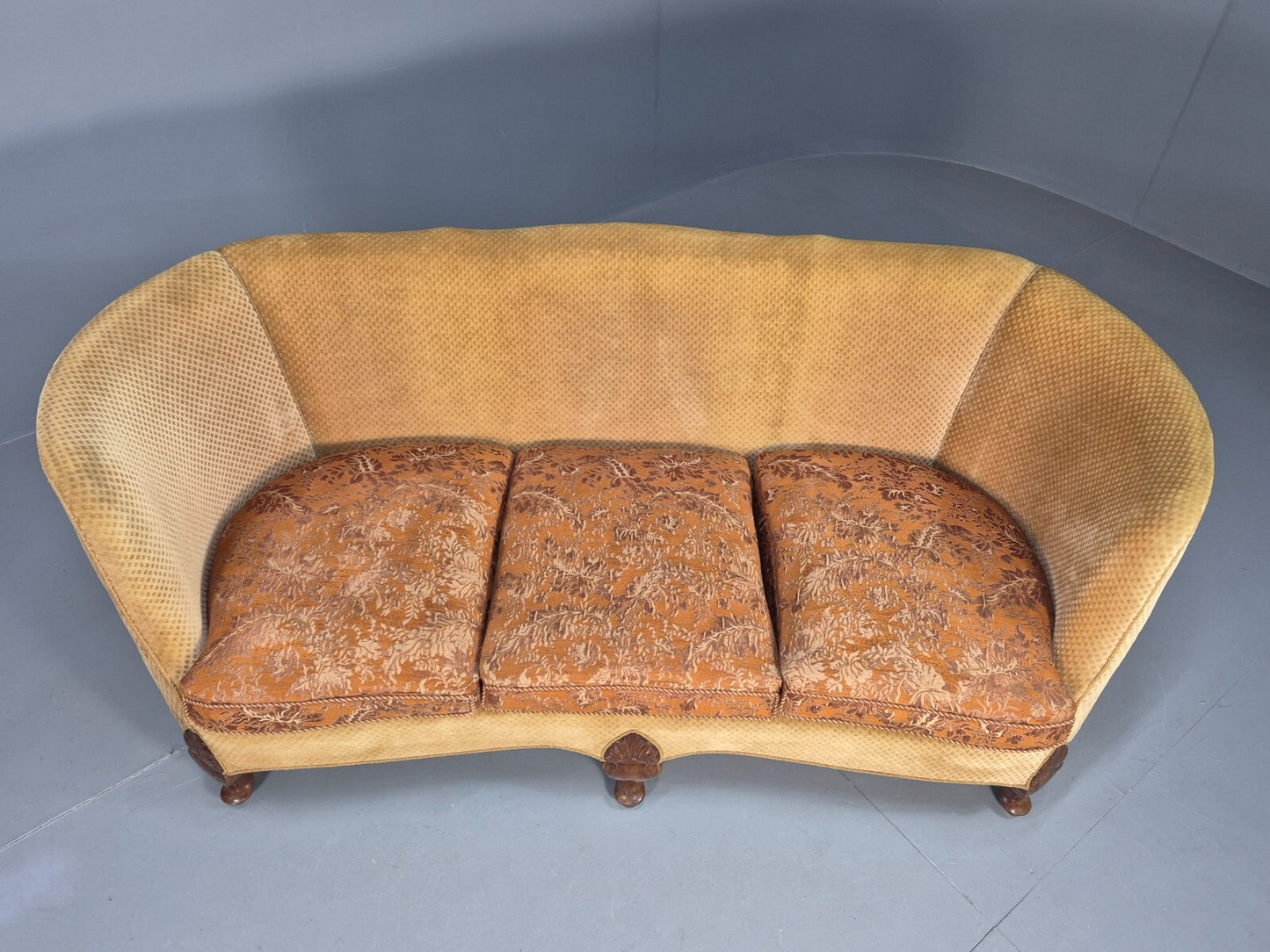 Vintage Danish Banana Sofa Gold Velour Carved Legs 1920s Antique Eb8055 V3SS6