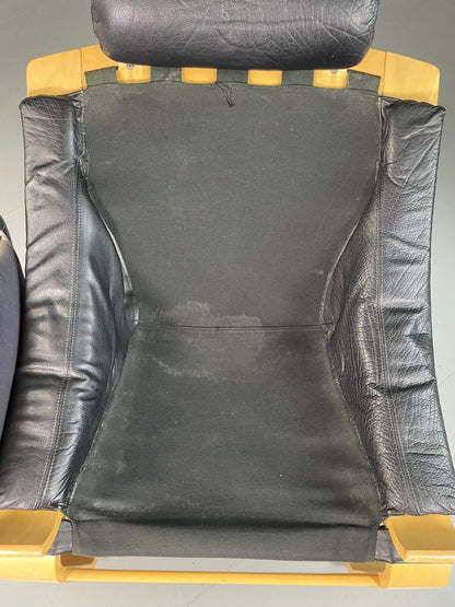 Vintage Swedish Lounge Chair Black Leather Krokken Retro MCM EB6604 MBEN11