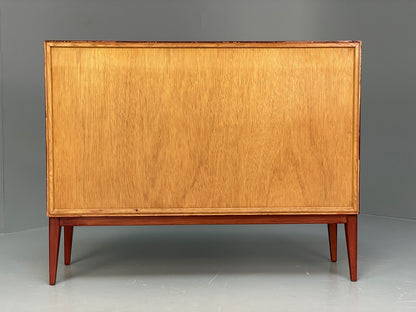 Vintage 1960s Oak Bookcase Red Stained Glazed Front Adjustable Shelf EB9763 MWOO - UKDK FURNITURE