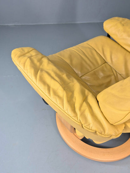 Stressless Swivel Recliner Chair  Ekornes Yellow Leather 1990s EB11574 MWOO13
