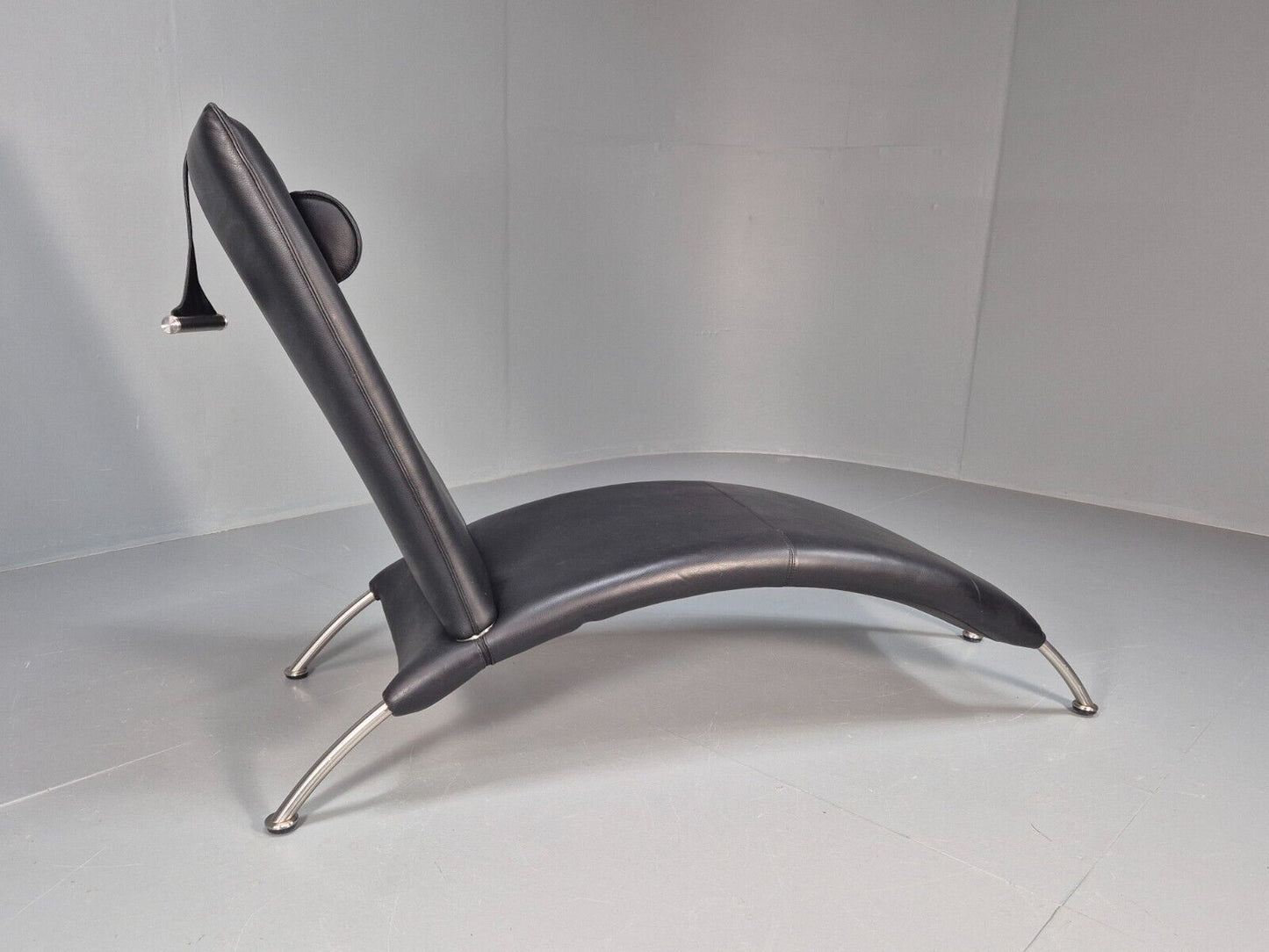 Vintage Chaise Daybed Black Leather Chrome Modern Design Retro Siren EB8911 M4SS - UKDK FURNITURE