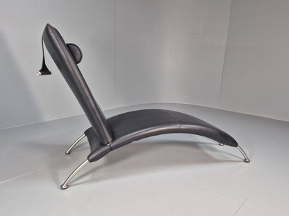Vintage Chaise Daybed Black Leather Chrome Modern Design Retro Siren EB8911 M4SS - UKDK FURNITURE