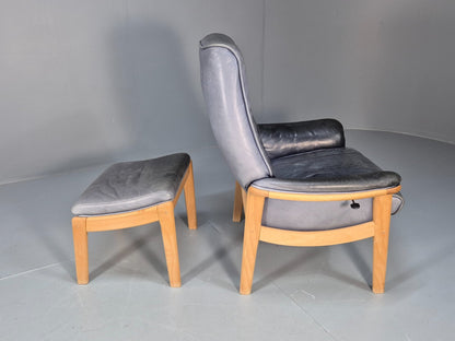 Mogens Hansen Leather Chair and Footstool Vintage Danish Design 1990 EB9270 MNOR - UKDK FURNITURE