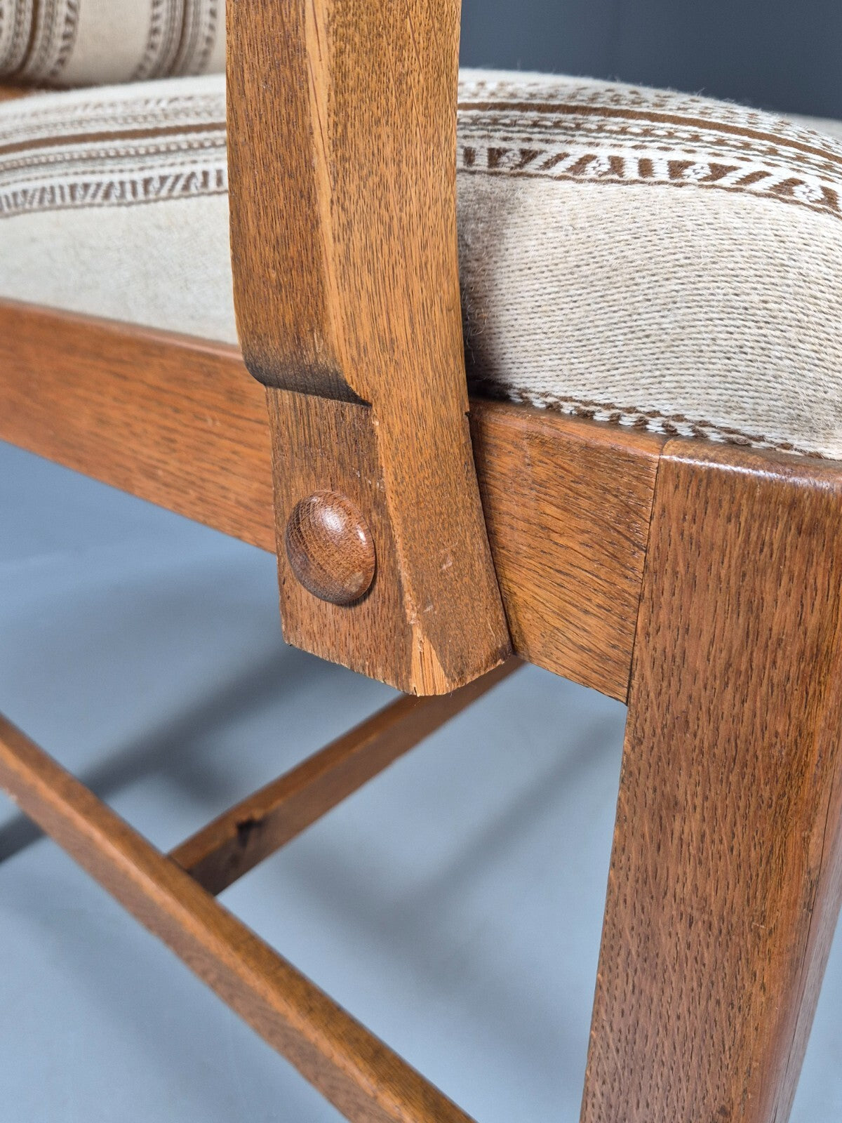 Art Deco Oak Elbow Chair 1930s Vintage Danish Design Striped Brown EB9661 VCLO - UKDK FURNITURE