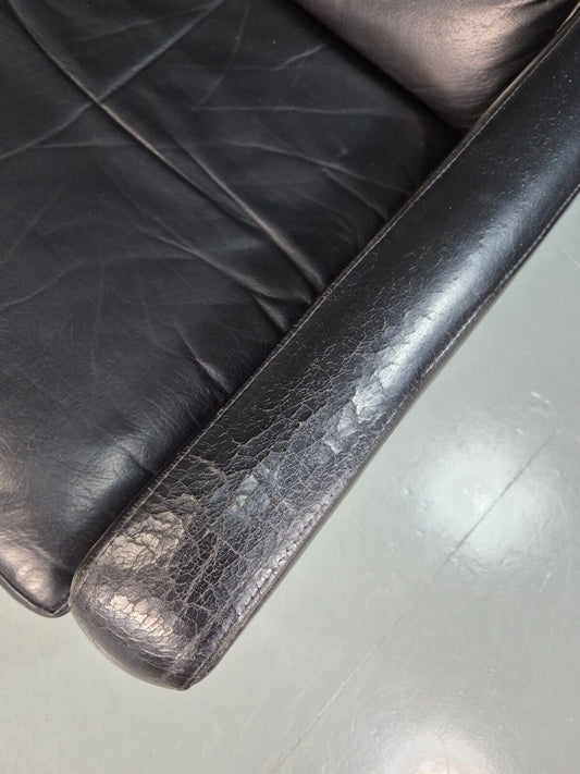 Vintage Danish Lounge Chair Black Leather Wingback 1970s Retro MCM EB8237 MNOR - UKDK FURNITURE