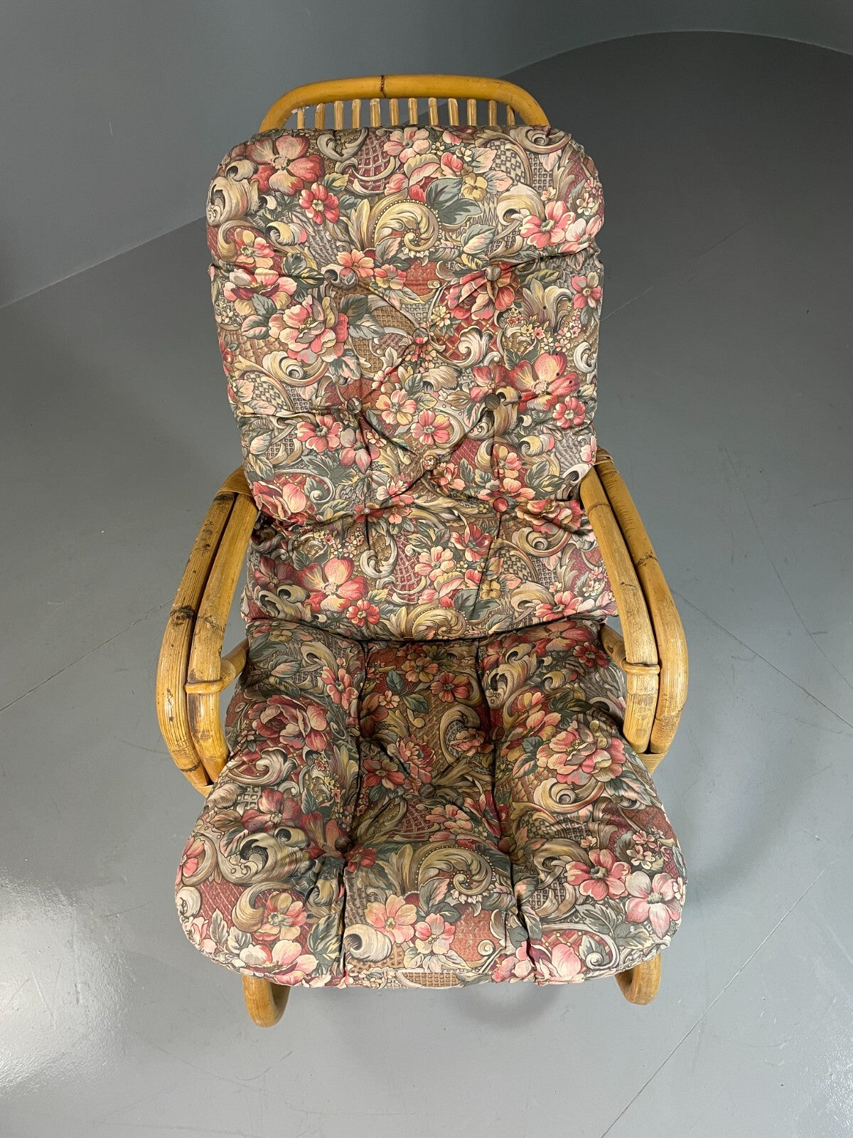 Vintage Cane Rocking Chair Floral 1970s Retro EB6413 VBER2
