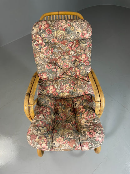 Vintage Cane Rocking Chair Floral 1970s Retro EB6413 VBER2